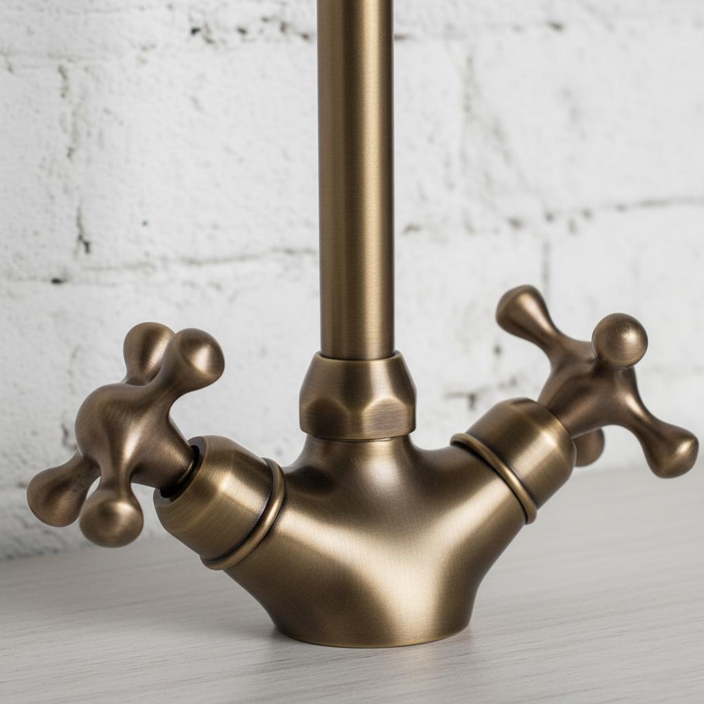 Bronze Brass Bathroom Sink Faucet – Handmade Solid Brass Basin Mixer Tap with Cross Handles