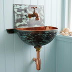 Handmade Turquoise Patina Copper Wall Mount Sink with Faucet for Luxury Artistic Bathroom Designs