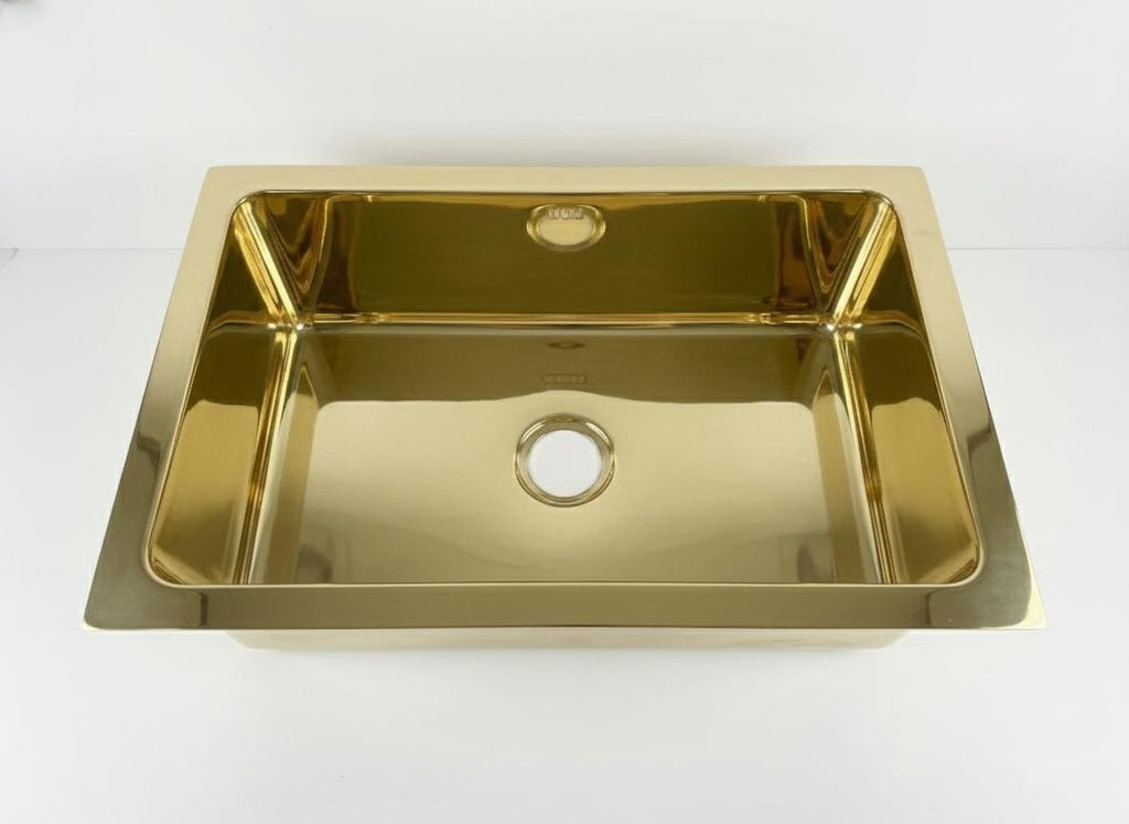 Rectangular Undermount Polished Brass Kitchen Basin – Handmade Solid Brass Prep Sink for Island, Bar or Modern Countertop