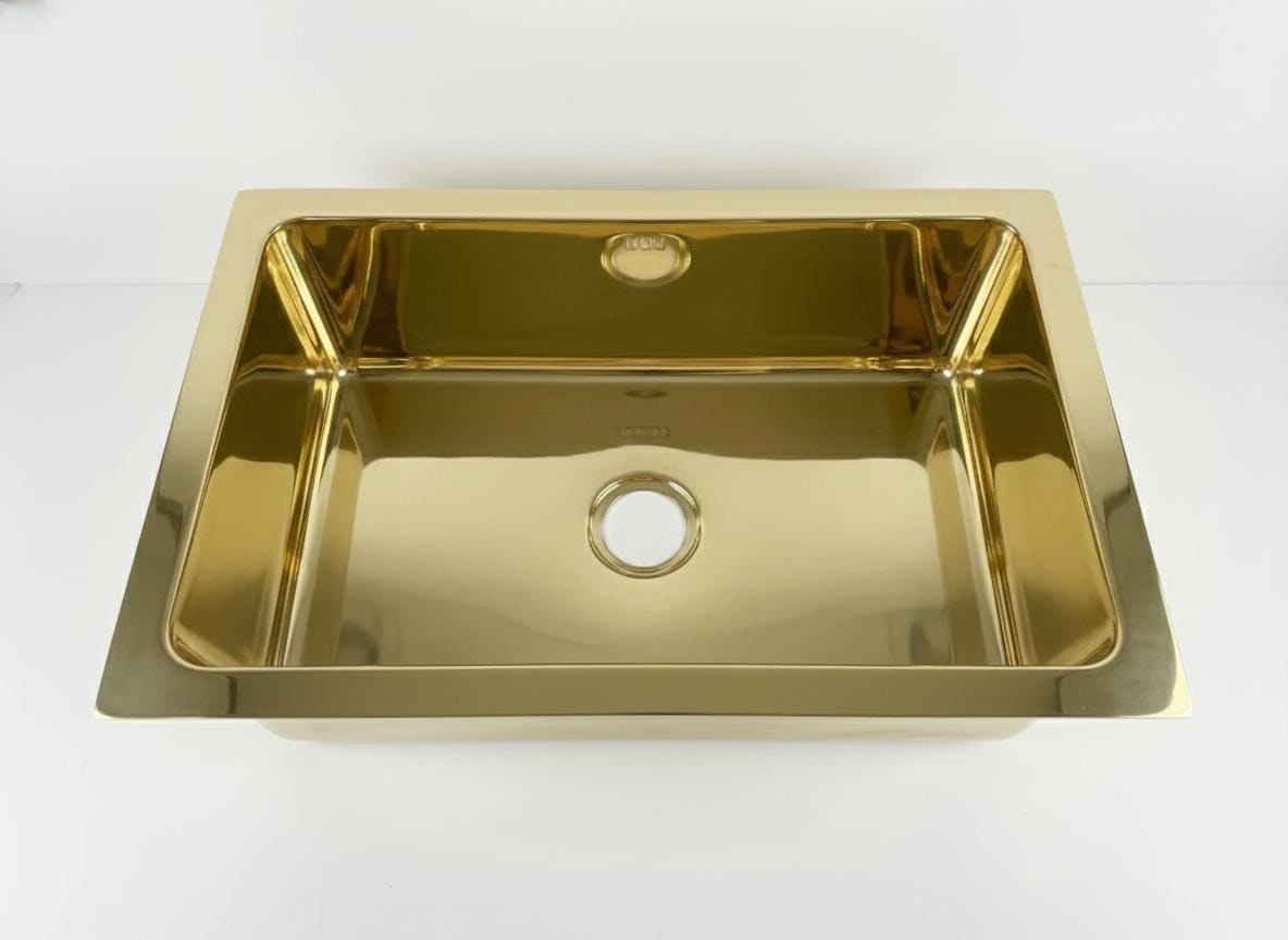 Rectangular Undermount Polished Brass Kitchen Basin – Handmade Solid Brass Prep Sink for Island, Bar or Modern Countertop