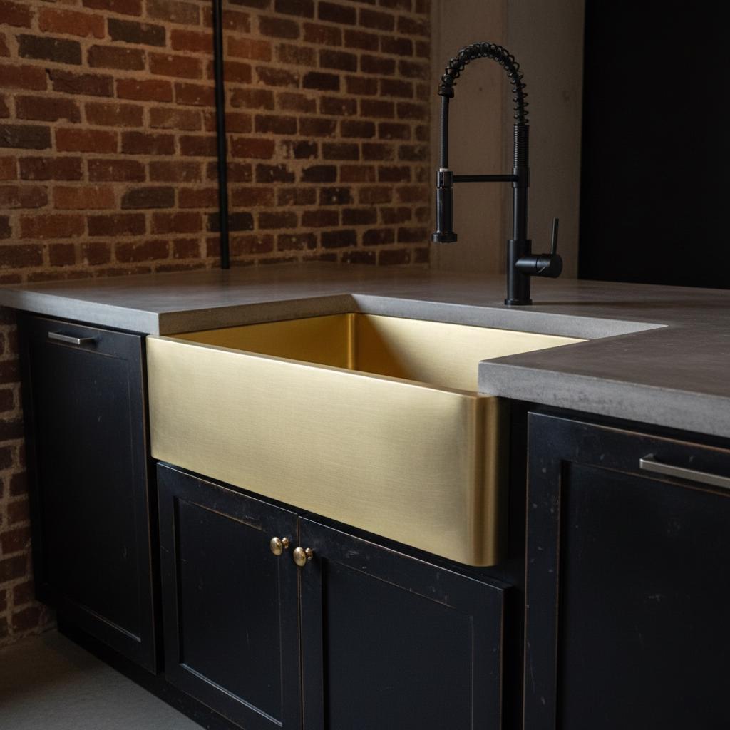 Handmade Solid Brass Farmhouse Sink, Apron Front Kitchen Basin, Unlacquered Brass Trough Sink