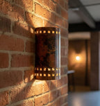Handmade Fire Finished Copper Oval Wall Sconce Electric Lamp for Rustic Modern Interior Lighting