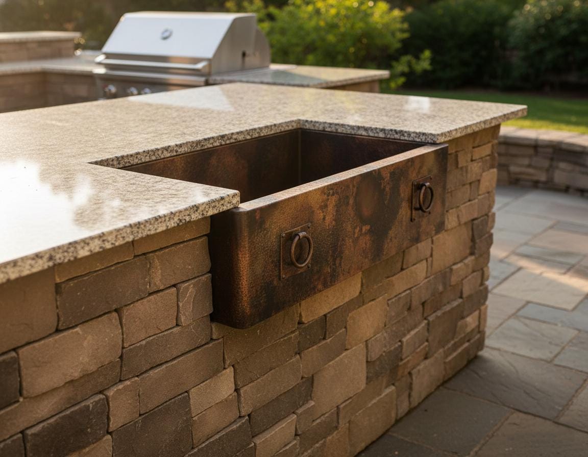 Handmade Fire Patina Farmhouse Apron Sink Solid Hammered Copper Single Bowl Kitchen Statement