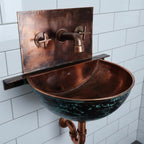 Handmade Turquoise Patina Copper Wall Mount Sink with Hammered Interior for Rustic Luxury Bathrooms