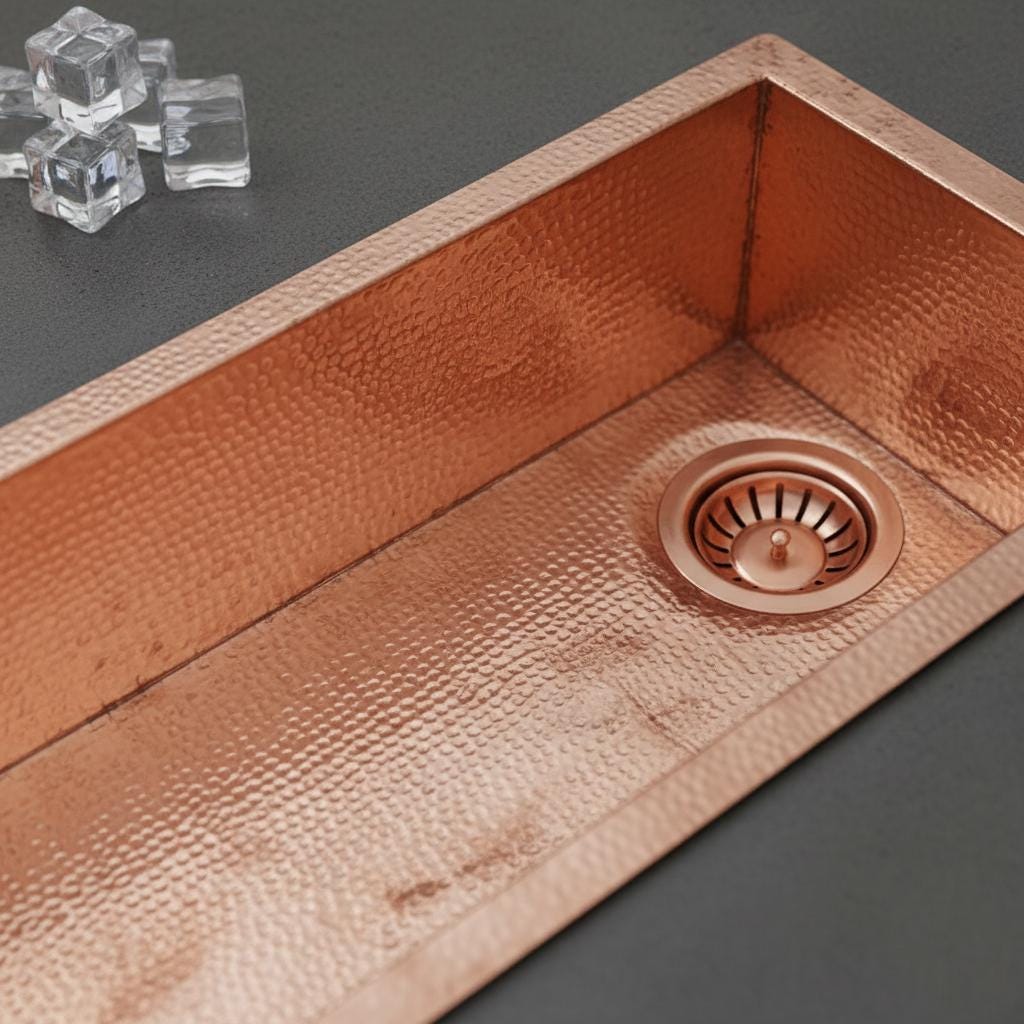 Handmade Rectangular Hammered Copper Trough Sink Solid Metal Basin for Bar and Side Kitchens