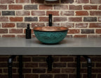 Handmade Turquoise Patina Copper Vessel Sink with Hammered Interior for Modern Bathroom Vanity Decor