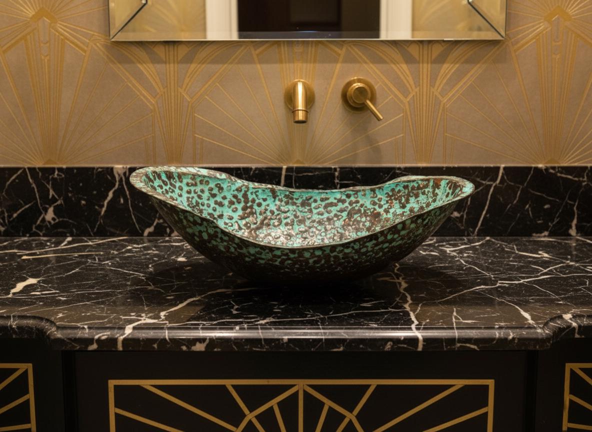 Handmade Sculpted Turquoise Patina Copper Vessel Sink for Artistic Luxury Bathroom Vanity Designs