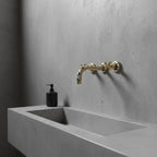 Wall-Mount Faucet – Unlacquered Brass & Resin Handle Bathroom Tap, Handmade Art Deco Basin Mixer