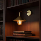 Unlacquered Brass Wall Light – Handmade Straight Arm Cone Shade Sconce for Bathroom or hallways