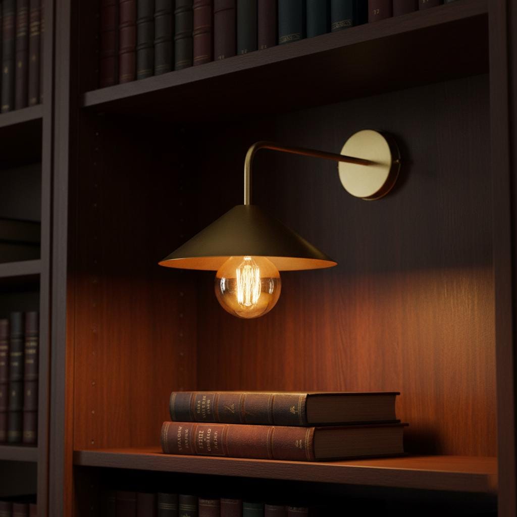 Unlacquered Brass Wall Light – Handmade Straight Arm Cone Shade Sconce for Bathroom or hallways