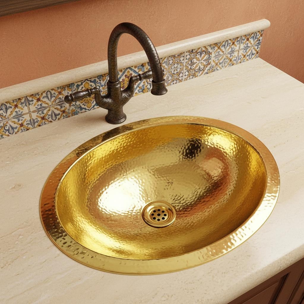 Handmade Oval Brass Bathroom Basin – Hammered Brass Vanity Wash Bowl, Countertop Brass Sink for Bathroom or Powder Room