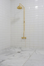 Unlacquered Solid Brass Shower System – Handmade Wall Mount Rainfall Shower with Dual Cross Handles