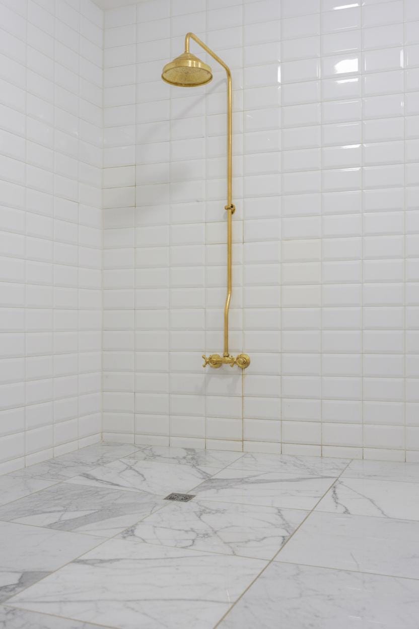 Unlacquered Solid Brass Shower System – Handmade Wall Mount Rainfall Shower with Dual Cross Handles