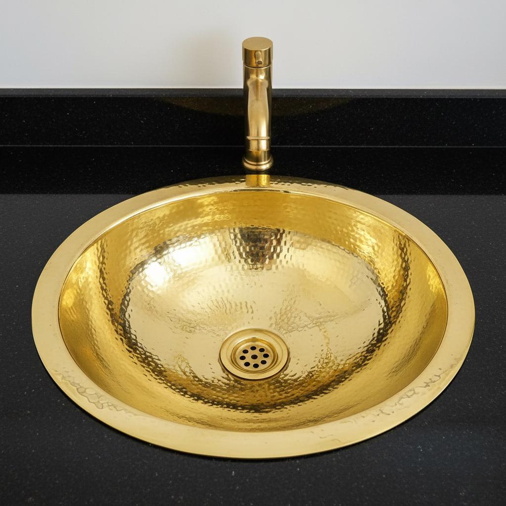 Handmade Oval Brass Bathroom Basin – Hammered Brass Vanity Wash Bowl, Countertop Brass Sink for Bathroom or Powder Room