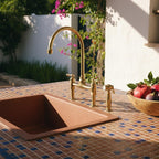 Unlacquered Brass Bridge Kitchen Faucet with Side Sprayer – Farmhouse Sink Mixer Tap, Solid Brass Fixture