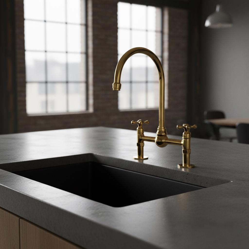 Unlacquered Brass Bridge Faucet – Solid Brass Kitchen Mixer Tap, Luxury Gooseneck Farmhouse Sink Fixture