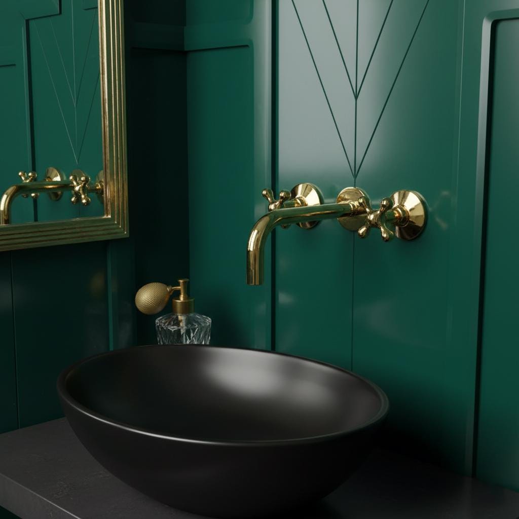 Unlacquered Brass Wall-Mount Faucet – Handmade Solid Brass Bathroom Sink Mixer with Cross Handles