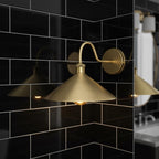 Unlacquered Brass Wall Sconce – Handmade Cone Shade Light for Bathroom, Bedroom, or Hallway