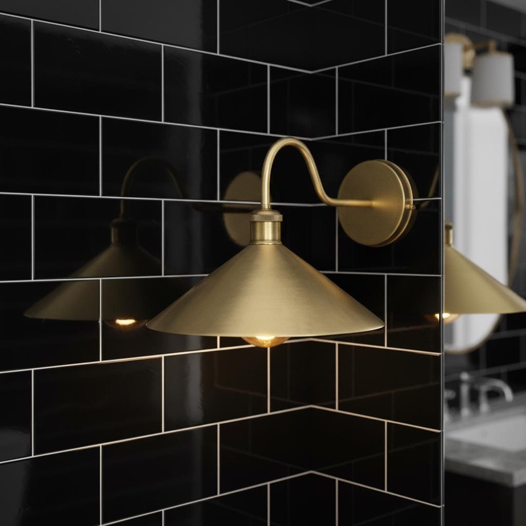 Unlacquered Brass Wall Sconce – Handmade Cone Shade Light for Bathroom, Bedroom, or Hallway