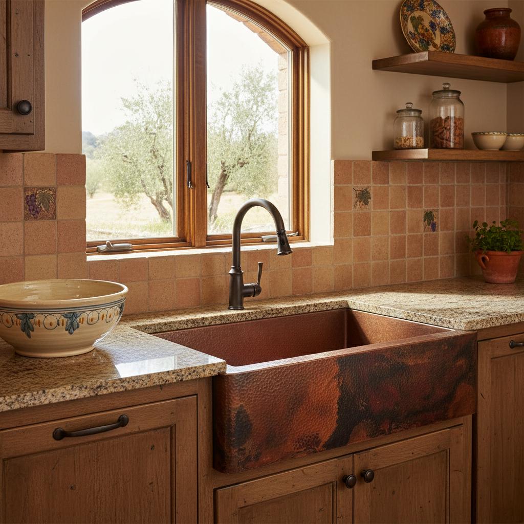 Handmade Fire Patina Hammered Copper Farmhouse Apron Front Sink for Modern Rustic Kitchen Designs