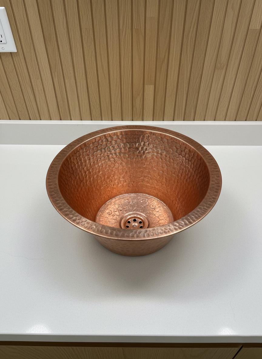 Handmade Hammered Bar Sink – Round Drop-In or Undermount Prep Basin with Rolled Rim