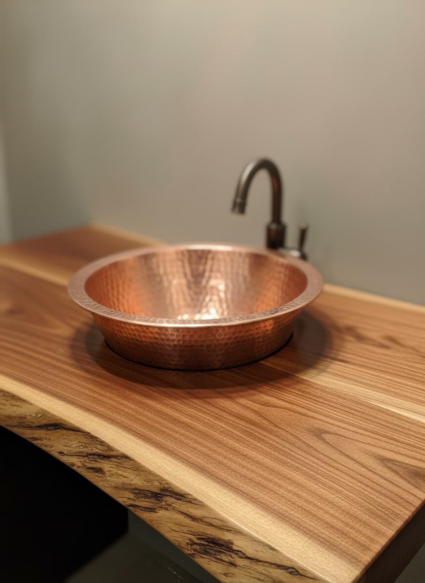Handmade Hammered Bar Sink – Round Drop-In or Undermount Prep Basin with Rolled Rim