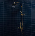 Unlacquered Brass Rainfall Shower with Handheld Sprayer & Cross Handles, Exposed Shower System