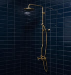 Unlacquered Brass Rainfall Shower with Handheld Sprayer & Cross Handles, Exposed Shower System