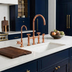 Solid Brass Farmhouse Kitchen Bridge Faucet with Sprayer And Cold Water Tap