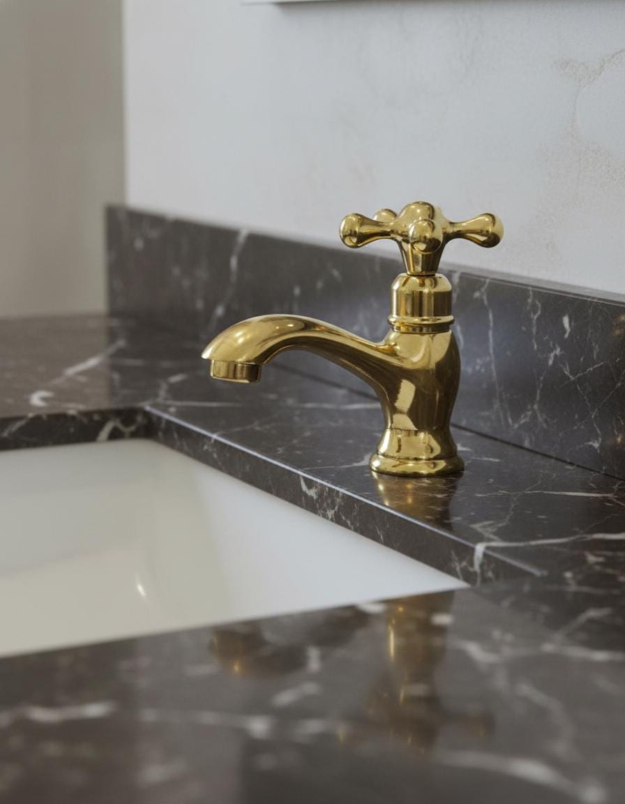 Handmade Solid Brass Bathroom Faucet – Polished Gold Basin Tap with Cross Handle, Vintage Vanity Mixer for Elegant Bathrooms