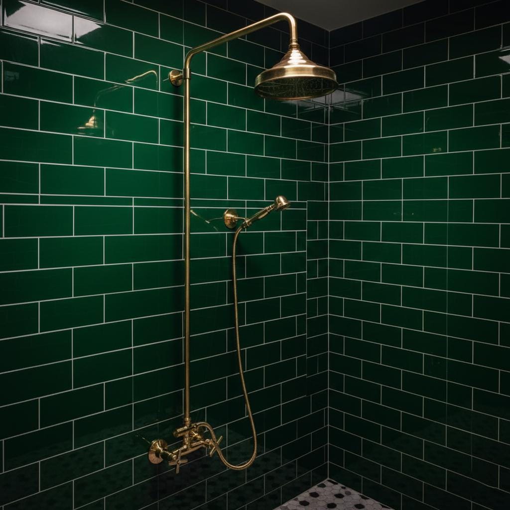 Handmade Unlacquered Brass Rainfall Shower with Handheld Sprayer - Exposed Shower System