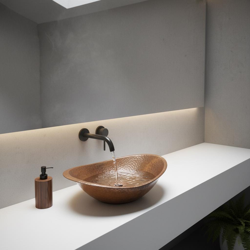 Handmade Hammered Copper Vessel Sink: Oval Bathroom Countertop Basin, Rustic Farmhouse Copper Wash Bowl