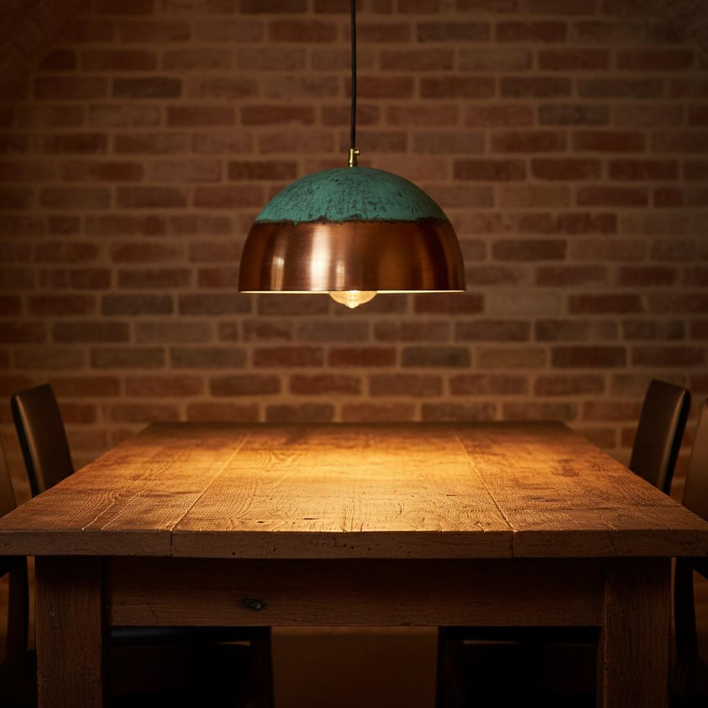 Handmade Copper Dome Pendant Light with Natural Green Patina for Indoor & Outdoor Covered Spaces