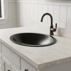 Handmade Hammered Oval Vessel Sink Solid Copper Basin with Matte Black Finish for Elegant Luxury Interiors