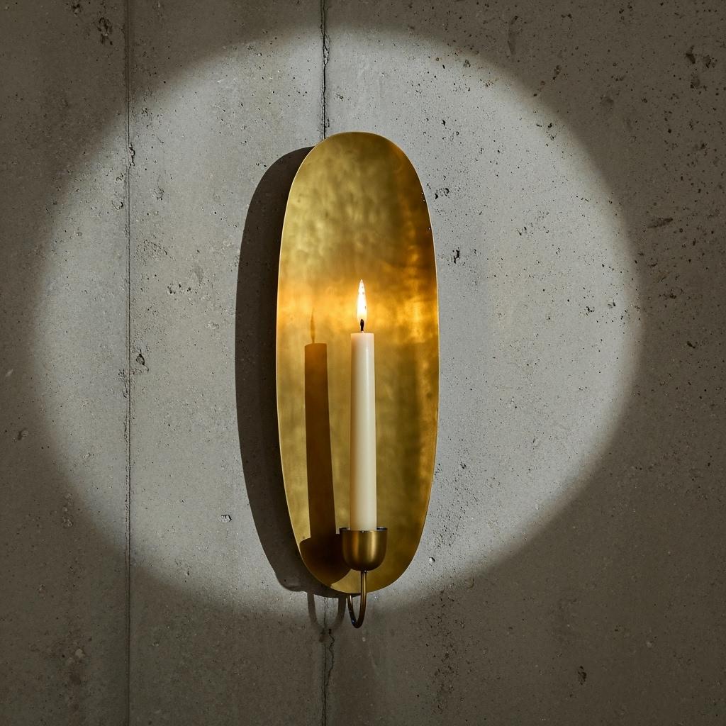 Oval Hammered Brass Wall Sconce Candle Holder Handmade Luxury Bathroom Accent Lighting