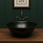 Handmade Hammered Round Vessel Sink Solid Copper Basin with Matte Black Finish for Elegant Luxury Interiors