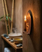 Pair of Unlacquered Copper Wall Candle Holder Hammered Oval Brass Style Sconce