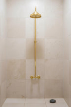 Unlacquered Solid Brass Shower System – Handmade Wall Mount Rainfall Shower with Dual Cross Handles