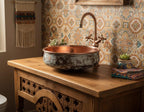 Handmade Patina Copper Vessel Sink with Hammered Interior for Luxury Bathroom Vanity Designs