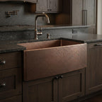 Handmade Hammered Apron Front Farmhouse Sink Solid Copper Single Bowl with Oil Patina