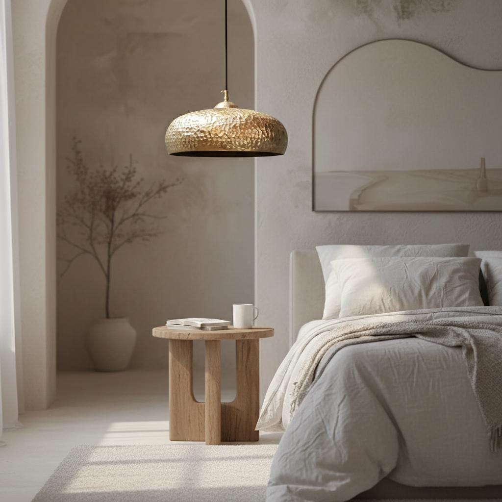 Handmade Hammered Brass Dome Pendant Light Solid Metal Ceiling Fixture Modern Interior Lighting