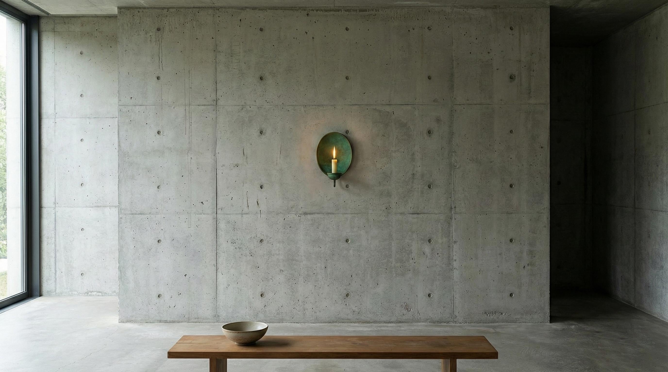 Handcrafted Copper Oxidated Wall-Mount Round Candle Holder, Brass Vintage Patina Sconce