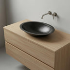 Handmade Hammered Oval Vessel Sink Solid Copper Basin with Matte Black Finish for Elegant Luxury Interiors