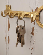 Engraved Brass Key Hook Rack – Unlacquered Wall Mount Key Holder