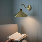 Unlacquered Brass Wall Sconce – Handmade Cone Shade Light for Bathroom, Bedroom, or Hallway