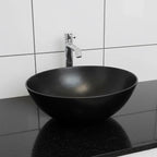Handmade Hammered Round Vessel Sink Solid Copper Basin with Matte Black Finish for Elegant Luxury Interiors
