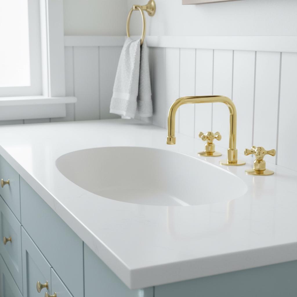 Unlacquered Modern Solid Brass Bathroom Faucet, 3-Hole Deck Mount Basin Mixer with Cross Handles