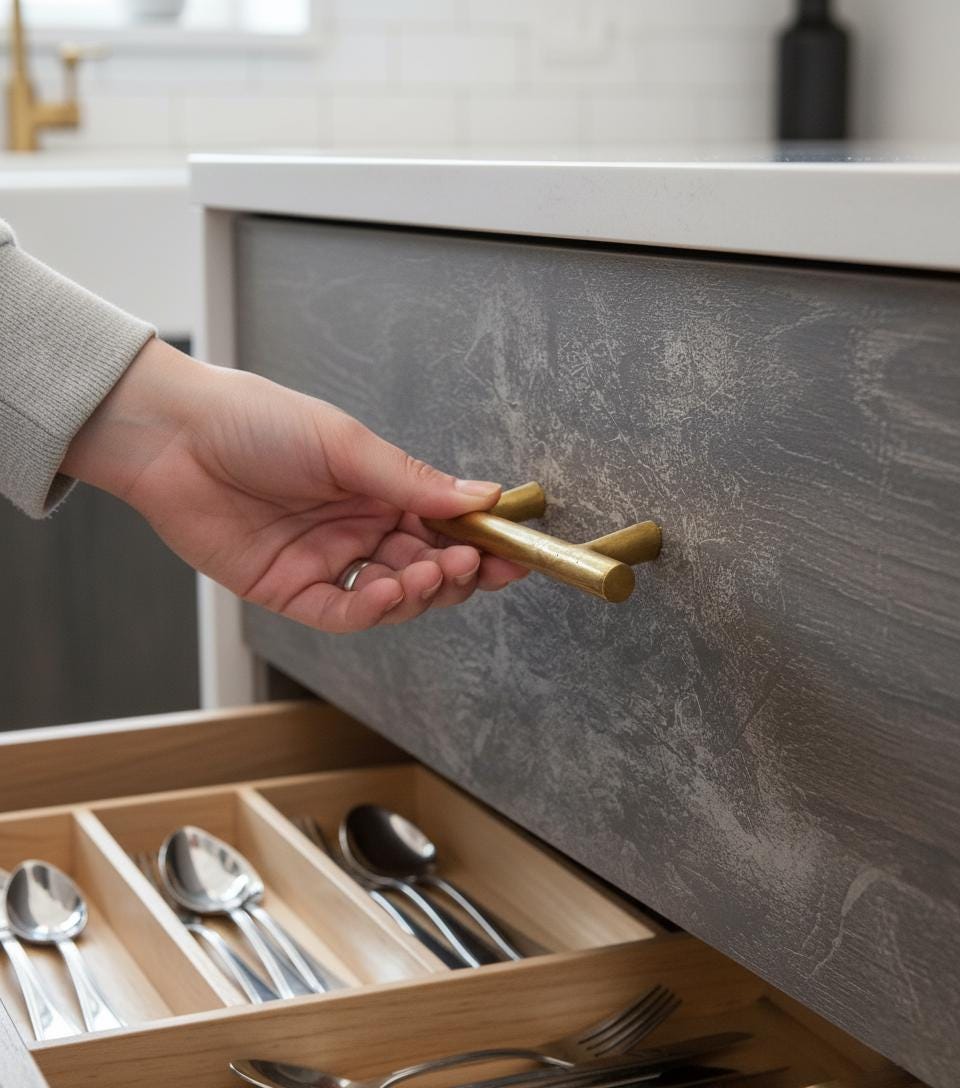 Set of Solid Brass T-Bar Handle – Minimalist Unlacquered Cabinet Pull for Modern Kitchens