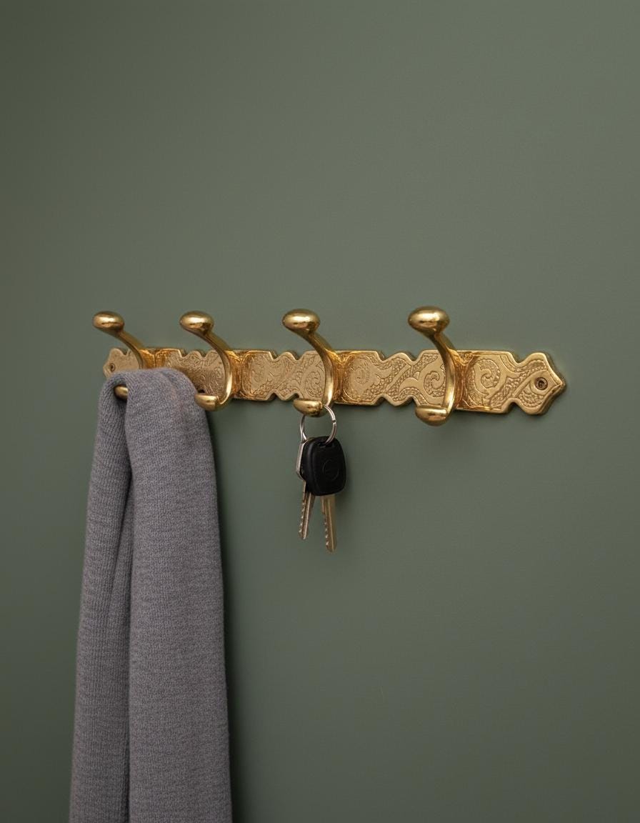Engraved Solid Brass Coat Rack – Unlacquered Wall Hook Rail for Entryway or Bathroom