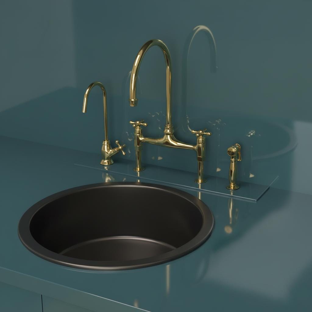 Unlacquered Brass Bridge Faucet Set – Handmade Solid Brass Kitchen Mixer with Filter Tap and Sprayer for Farmhouse Sinks